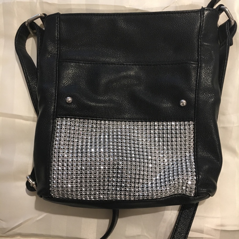 Fashion black/rhinestone crossbody